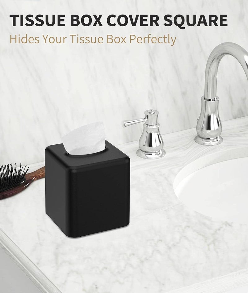 Livelab Tissue Box Cover, Square Metal Tissue Box Holder Modern Decor Facial Napkin Holder Tissue Box Dispenser for Bathroom Vanity Countertop, Living Room, Bedroom, Office - Black - Image 4